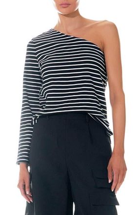 Grey Lab Stripe One-Shoulder Asymmetric Top in Black/White at Nordstrom, Size X-Small