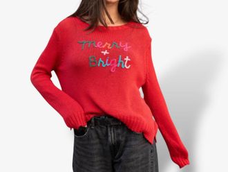 Wooden Ships Merry & Bright Crew Sweater In Red