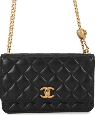 Chanel Black Leather Chain/Shoulder Wallet (Pre-Owned)