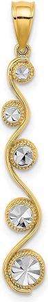 Diamond2Deal 14k Yellow Gold and White Rhodium Diamond-cut Vertical Swirl Charm Pendant