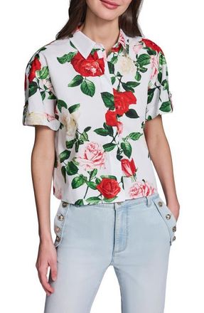 Karl Lagerfeld Rose Print Shirt in Soft White Multi at Nordstrom, Size X-Small