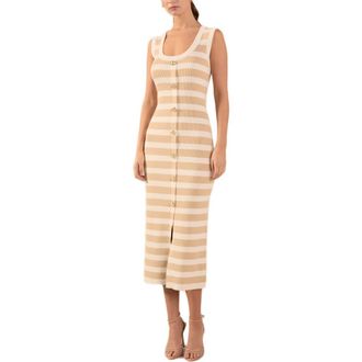 endless rose Stripe Knit Midi Dress in Sand/Ivory at Nordstrom, Size X-Small