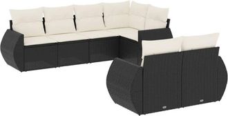 vidaXL Set De Comedor De Jard&iacute;n 7 Pzas Y Cojines Rat&aacute;n Sint&eacute;tico Negro Vidaxl
