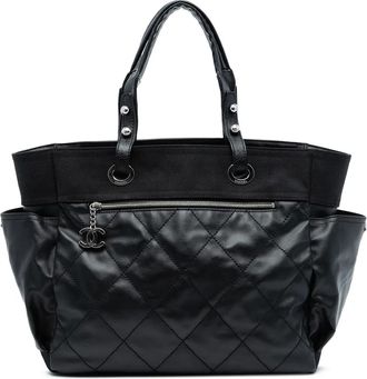 Chanel Borsa tote Paris Biarritz grande trapuntata in tela cerata 2006-2008 - Nero