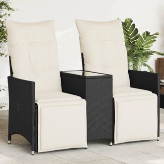 vidaXL Sof&aacute; De Jard&iacute;n Reclinable De 2 Plazas Con Mesa Rat&aacute;n Pe Negro Vidaxl