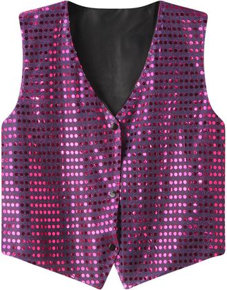 Generic Mens Shiny Sequin Vest Sim Fit V-Neck Party Club Dress Suit Sleeveless Paillette Waistcoat