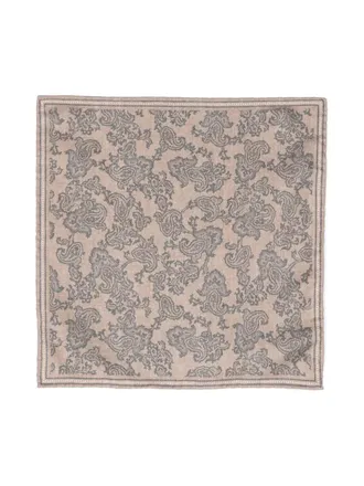 Brunello Cucinelli Paisley-Print Silk Scarf Beige