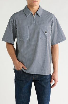 Brixton Journey Water Resistant Short Sleeve Half Zip Popover Shirt in Navy/White Stripe at Nordstrom, Size Xx-Large