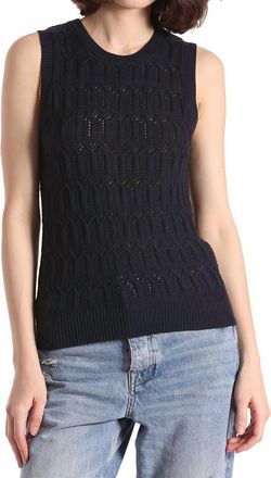 Minnie Rose Pointelle Cotton Cashmere Sleeveless Top In Navy