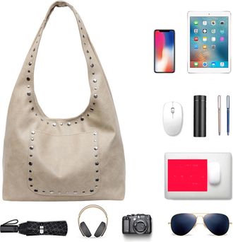 Generic Cymwer Women PU Leather Shoulder Bag Rivet Armpit Bag Retro Metal Stud Handbag (Coffee