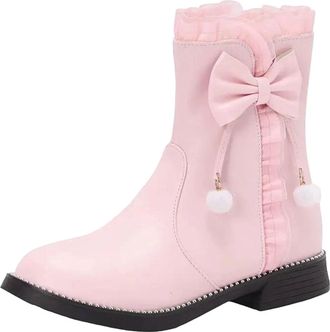 Generic Womens Mid Calf Boots Round Toe Low Block Heel Slip On Style With Butterfly-Knot Accent Casual Everyday Shoes