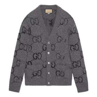 Gucci Wool Cardigan With GG Intarsia Grey 770507-XKDSJ-1128