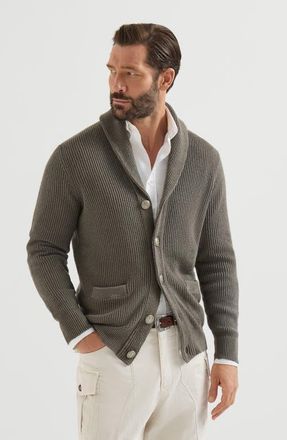 Brunello Cucinelli Malfil&eacute; cotton English rib cardigan in Military at Nordstrom, Size 50 It