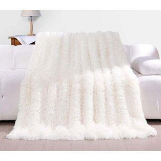 OEM Manta De 160x200 Cm, Manta De Forro Polar Supersuave Y Mullida, Piel Sint&eacute;tica De Alta Calidad, Cubrecama Y Funda De Sof&aacute;, Color Blanco Crema