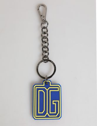 Dolce & Gabbana Blue Yellow Dg Rubber Logo Silver Men Keychain Keyring Accessory