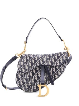 Dior Borsa a spalla Saddle media in tela con motivo Oblique con tracolla - Blu