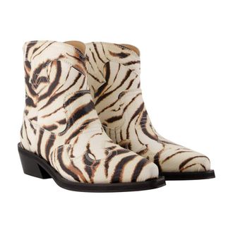 Ganni Womens Zebra-Print Synthetic Ankle Boot Beige
