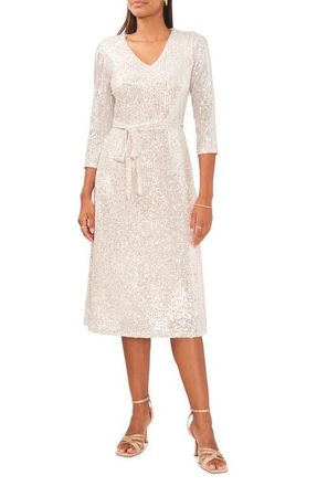 Chaus Tie Waist Sequin Dress in Silver at Nordstrom, Size X-Large