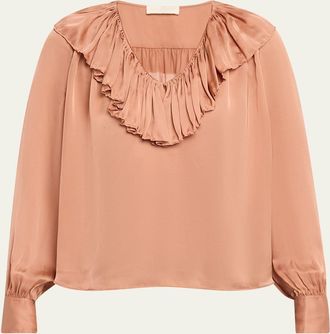 Ulla Johnson Liese Silk Ruffle-Neck Blouse