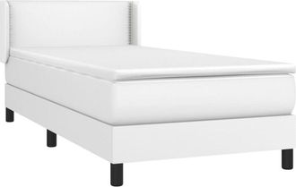 vidaXL Cama Box Spring Con Colch&oacute;n Cuero Sint&eacute;tico Blanco 100x200 Cm Vidaxl