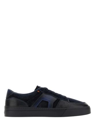 Santoni Low-Top Leather Suede Rubber Sole Sneakers