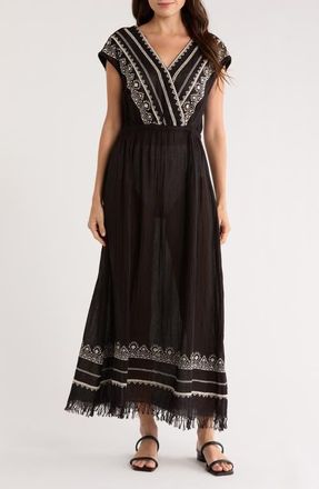 Elan Embroidered Cover-Up Maxi Dress in Black at Nordstrom, Size X-Small
