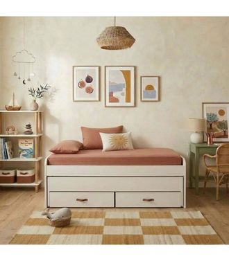 Muemue Cama Compacta 2 Camas + 2 Cajones Individuales + Colchones Blanca 105x200cm