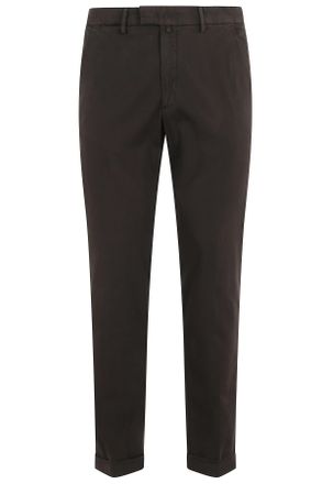 BRIGLIA 1949 Dark Brown Flat-Stomach Cuffed Hem Cotton Straight-Leg Pants
