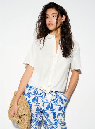 Ichi Womens Linen blend short-sleeve tie-up shirt