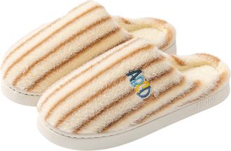 Generic Mens Womens Plush Slippers Slip-On Striped Soft Fleece Fuzzy Indoor House Couples Slippers Memory Foam Soft Sole Warm Home Shoes Footwear Lightweight 