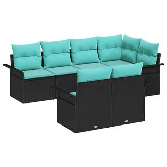 vidaXL Conjunto De Sof&aacute; De Jard&iacute;n Con Coj&iacute;n 7 Pcs Negro Polirat&aacute;n Vidaxl