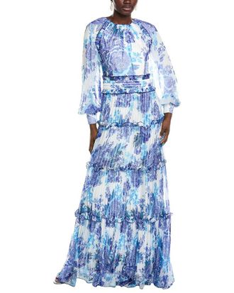 Tadashi Shoji Atlas Pleated Floral Print Gown