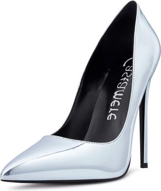Castamere Womens High Heels Black Lining Pointed Toe Slip On Court Shoes Classic Elegant Pumps 12CM Stiletto Heels Silver Pumps UK 10.5