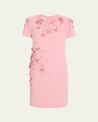 Teri Jon Floral Applique Crepe Dress