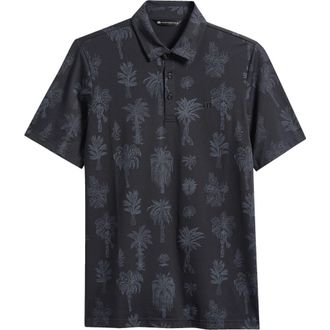 Travis Mathew Palm Tree Print Jersey Polo in Black at Nordstrom, Size Xx-Large