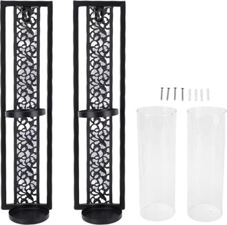 OEM Candelabro De Pared Vintage De Metal Calado Con Tapa De Cristal, 2 Piezas, Negro, Para Decoraci&oacute;n Del Hogar