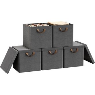 Woltu Set De 5 Cajas De Almacenamiento Plegables, Contenedor, Cesta Con Asas, Tela Gris, 33l - Woltu