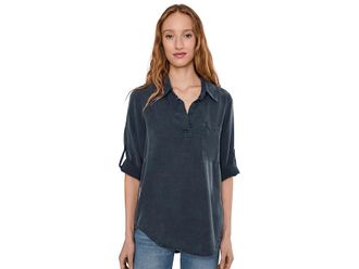 Mod-o-doc Roll Tab, Patch Pocket, Tunic Womens Clothing Vibrant Navy : LG (US 12-14), Tencel