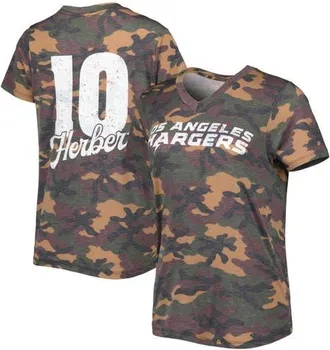 Industry Rag Womens Majestic Threads Justin Herbert Camo Los Angeles Chargers Name & Number V-Neck Tri-Blend T-Shirt at Nordstrom, Size Medium