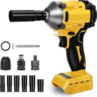 OEM Llave De Impacto Inal&aacute;mbrica Sin Escobillas, Compatible Con Dewalt De 18 V Y 20 V, 1/2 Y 600 Nm, Con Bater&iacute;a, 6 Vasos De Impacto Para Coche Y Hogar (s