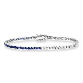 Allurez Lab Grown Diamond & Blue Sapphire Eternity Tennis Bracelet 14K in White Gold at Nordstrom, Size 7