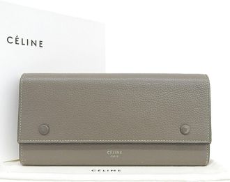 Celine Gray Yellow Leather Long Wallet (Tri-Fold) (Pre-Owned)