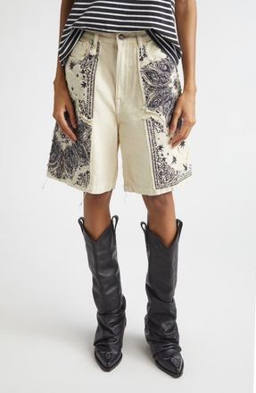 R13 Relaxed Denim Bermuda Shorts in Ecru Bandana Applique at Nordstrom, Size 26