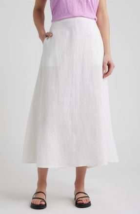 Eileen Fisher A-Line Organic Linen Midi Skirt in White at Nordstrom, Size Xx-Small