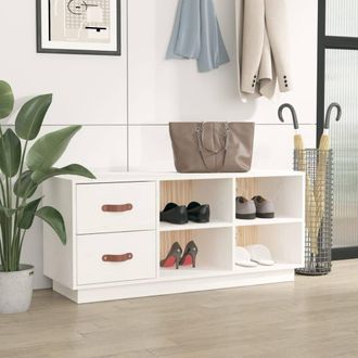 Berkfield Home Shoe Bench White 100x34x45 cm Solid Wood Pine | Size: 100 x 34 x 45 cm