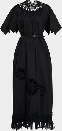 Mantù Embroidered Fringe-Hem Cotton Maxi Dress