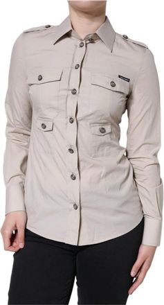 Dolce & Gabbana Katoenen overhemd met kraag en knopen - Dames - Overhemden - Beige - M - Katoen - Overhemden