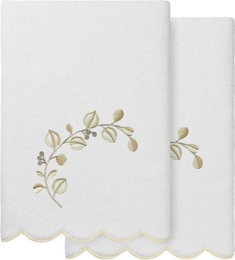 Linum Home Textiles 100% Turkish Cotton Wild Branch Scallop 2Pc Embellished Bath Towel Set