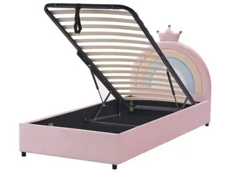 Beliani Cama individual de tejido rosa 90x200