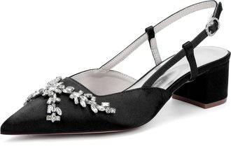 Generic Wedding Bridal Shoes Womens Pointed Toe Slingback Chunky Low Heel Pumps Shoes for/Engagement/Evening/Prom 4.5Cm,Black,10 UK